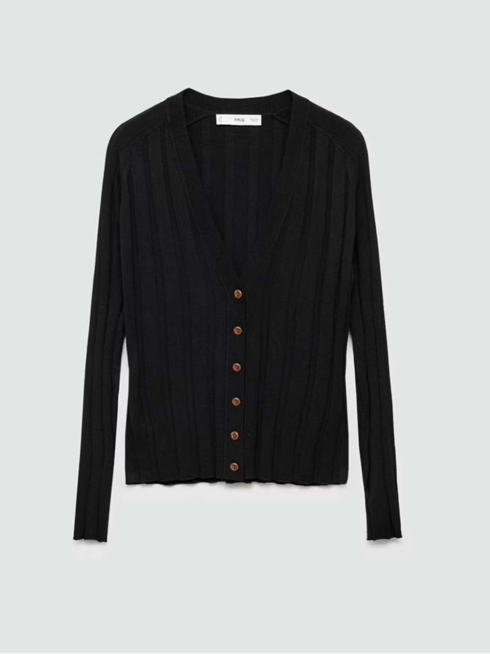 MNGO Black Ribbed V-Neck Button-Front Cardigan Sweater